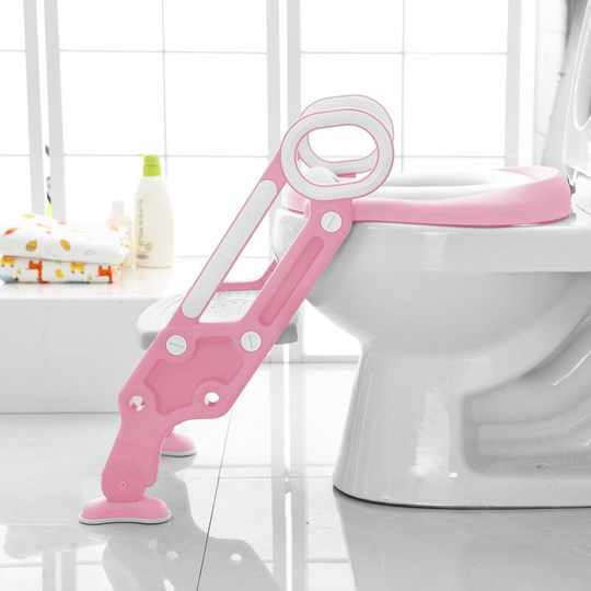 Homfa - Potty Trainer Childrens Toilet Seat Training Seat Potty Training with Ladder for Children 1-7 Years (Pink+White)