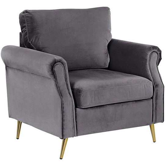 Beliani - Velvet Fabric Armchair Dark Grey Upholstery Gold Metal Legs Retro Glam Vietas - Grey