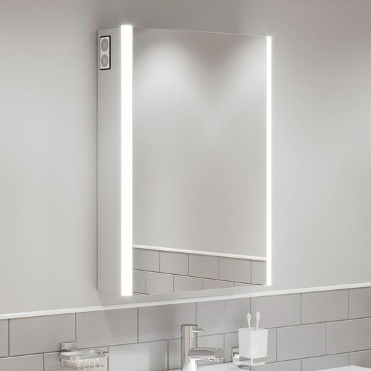 Bathroom led Mirror Cabinet Shaver Socket Bluetooth Speakers IP44 700 x 500mm - Silver