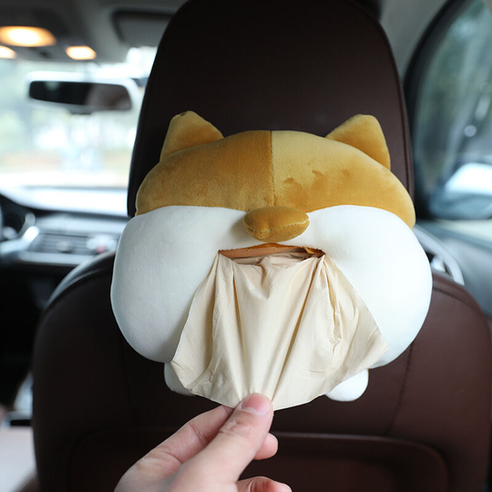 Plush Dog Tissue Box Cartoon Cloth Cover Paper Holder Napkin Box Car Paper Storage Box Home Bathroom Bedroom Office (corgi), Car Interior