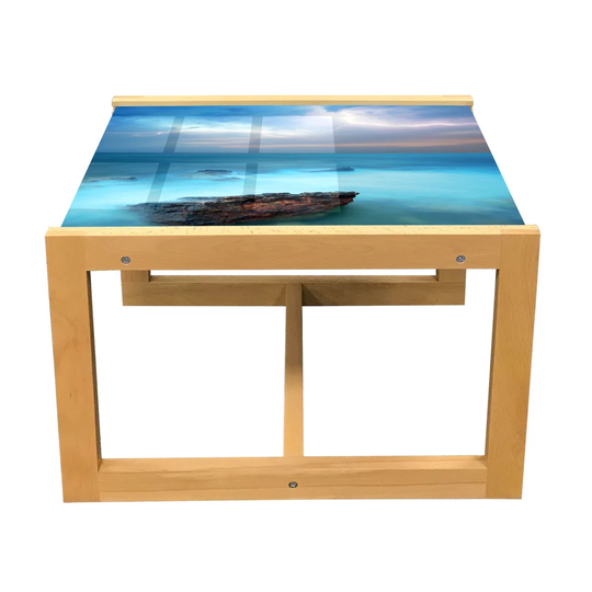 Nature Coffee Table, Tropic Sea With Rocks And Storm In The Air Tranquil But Dangerous Epic Scenery, Acrylic Glass Center Table With Wooden Frame For