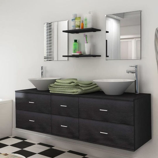 Seven Piece Bathroom Furniture and Basin Set Black - Black