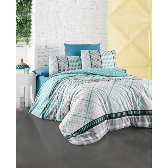 Dalrymple Grey/Blue 100% Cotton 142 TC 4 Piece Duvet Cover Set
