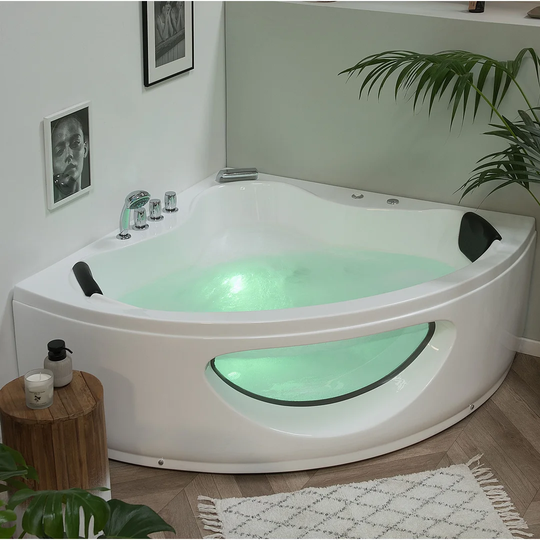 Obregon 205 mm x 146 mm Corner Whirlpool Bathtub with 10 jets