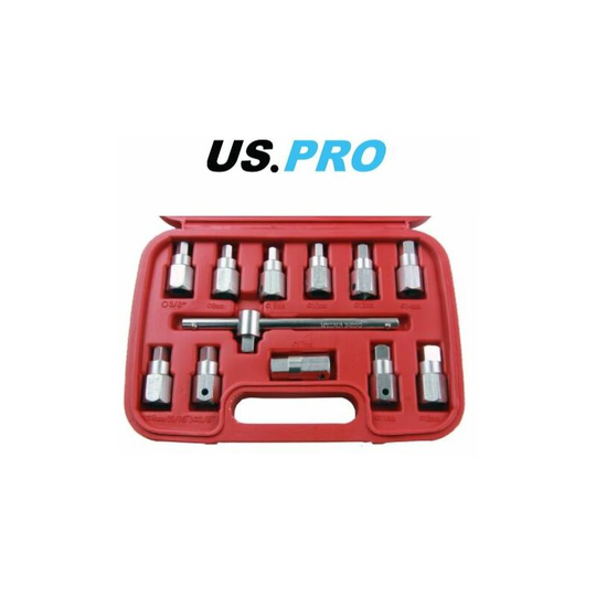 12pc Drain Plug Key Socket Set Axle Oil Sump Spanner 3/8' Drive 3096 - Us Pro