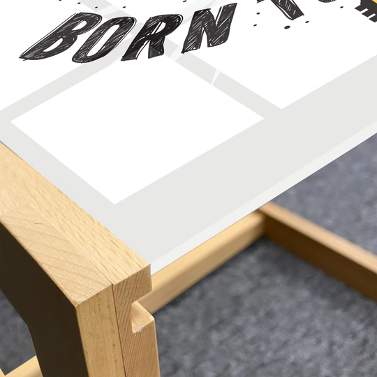 Rock And Roll Coffee Table, Born To Be Wild Calligraphy Skull Shaped Guitar, Acrylic Glass Center Table With Wooden Frame For Offices Dorms Earth Yell