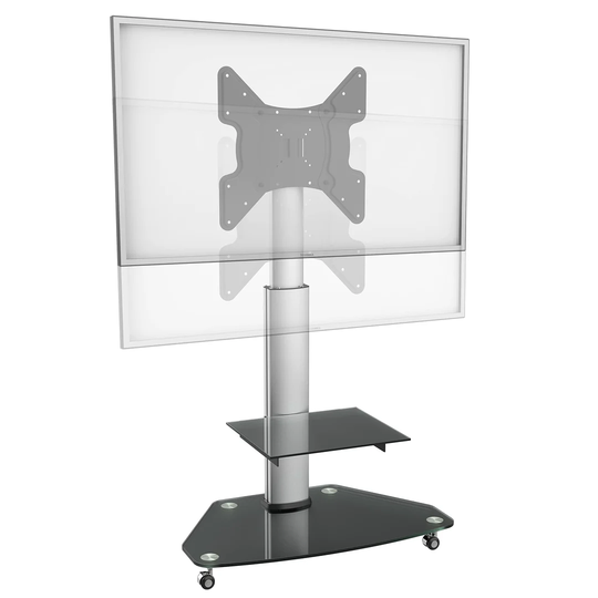 Krokowski Black/Silver Floor Stand Mount with Shelving, Holds up to 25 kg.