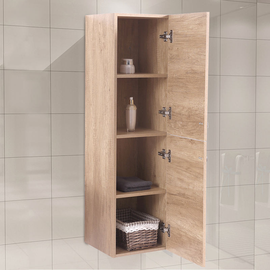 Light Oak Effect 1200mm Tall Cupboard Wall Hung Cabinet Bathroom Furniture 2 Door