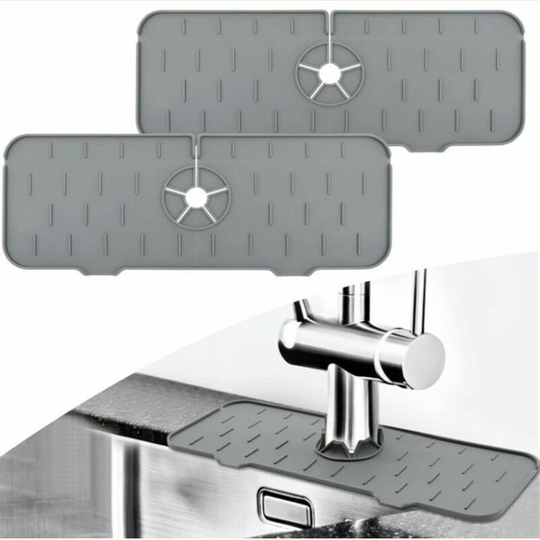 Silicone Faucet Handle Drip Tray for Kitchen Bathroom Bar, Silicone Sink Faucet Splash Guard Accessories BR-Life Kitchen Sink Mat - Gray 2 pcs