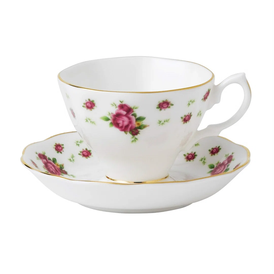 Teacup & Saucer, 2 Piece Set NCR, Bone China, 6.5 Ounces, Country Roses White