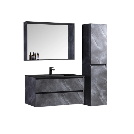 Set Of 2 Washbasin Body With 2 Drawers, Washbasin, Suspended Body And Column Now L.100 L.46 H.50 Grey