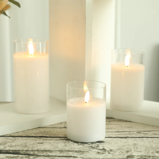 Symple Stuff Set of 3 White Glass Wax Flameless Candles