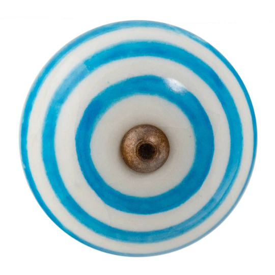 Round Ceramic Cabinet Knob - Light Blue Stripe - Nicola Spring