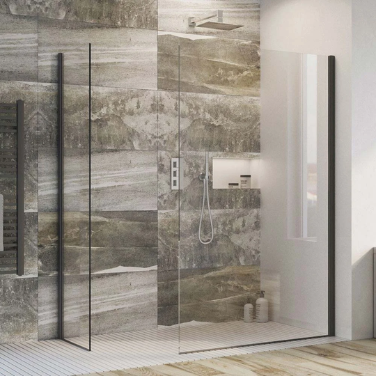 Nehls 680Mm Black / Clear Fixed Shower Screen