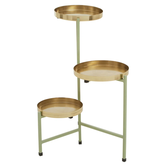 Bibbins Sabria Green And Gold Three Teir Plant Stand