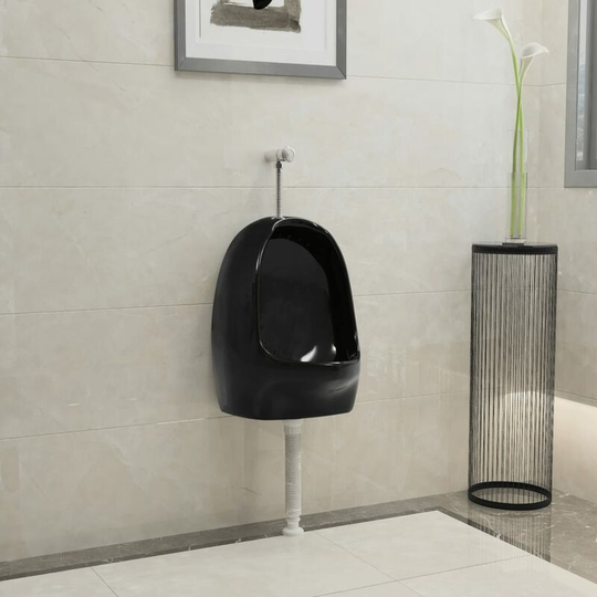 Devenirriche - Wall Hung Urinal with Flush Valve Ceramic Black - Black