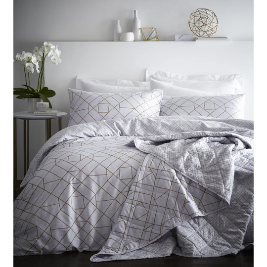 Raeville White Art Deco 100% Cotton 200 TC Reversible Duvet Cover Set