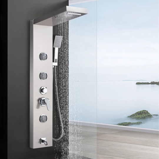 Shower Panel Massage Jets Rainfall Waterfall Shower Head, Shower Stainless Steel Wall Mount Massage Multi-function Bathroom Shower Panel Tower System,