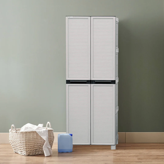 Multipurpose Wardrobe For Outdoor Or Indoor Use, 1 Door Cabinet And 3 Polypropylene Shelves, 100% Made In Italy, 70X39h172 Cm, Light Gray Color