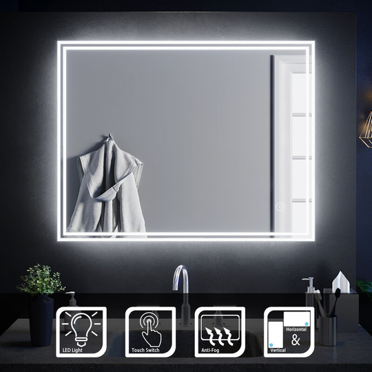 Illuminated led Bathroom Mirror Light 900 x 700 mm Horizontal Vertical Mirror Touch Sensor with Demister - Elegant