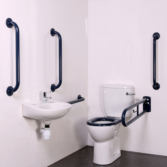 NymaPRO Close Coupled Doc m Toilet Pack with Exposed Fixings - Dark Blue Grab Rails - Nymas