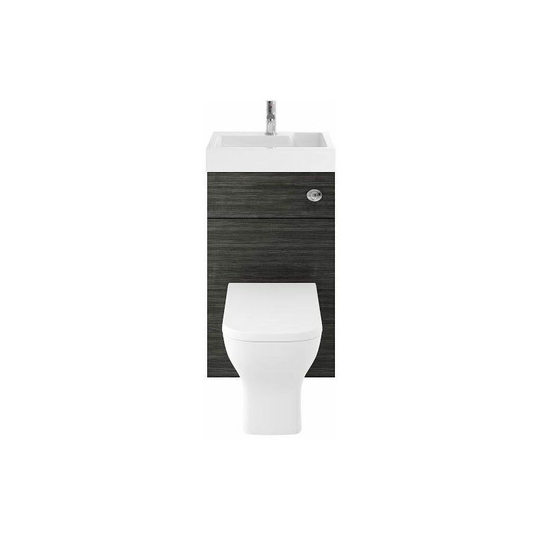 2 in 1 Toilet Basin Sink Combi Space Saving Cloakroom Unit Hacienda Black 500mm - Black