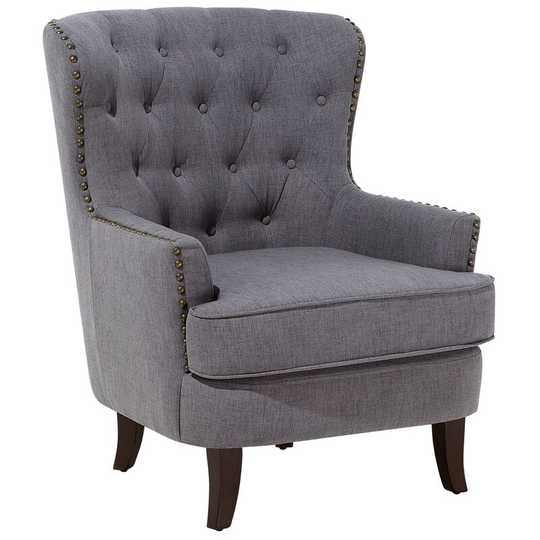 Beliani - Classic Living Room Accent Chair Tufted Nailhead Trim Dark Grey Fabric Viborg - Grey