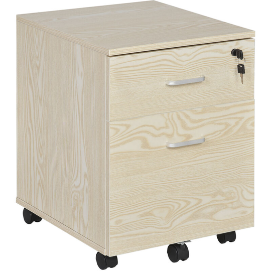 Vinsetto - 2-Drawer Locking Office Filing Cabinet 5 Wheels Rolling Storage Oak - Oak
