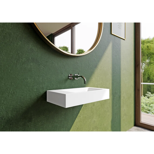 Alpine White Matt Steel Enamel Rectangular Wall Hung Basin Bathroom Sink