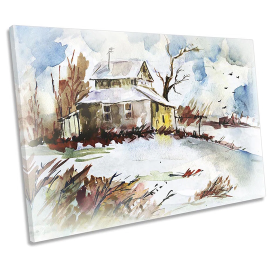 Z2394 Watercolour Winter Landscape - Wrapped Canvas Art Prints