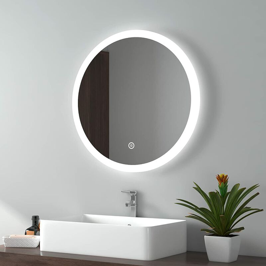 Emke - Bathroom led Mirror - Round Bathroom Mirror with Light 600mm, Round Illuminated led Bathroom Mirror, Touch Sensor Switch, Demister Pad Heated,