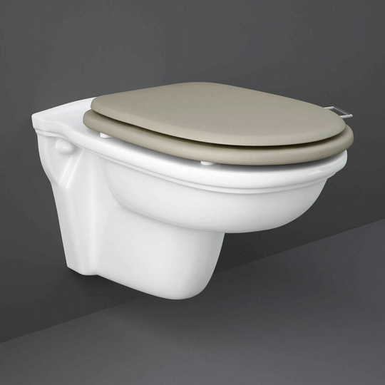 Rak Ceramics - rak Washington Rimless Wall Hung Toilet 560mm Projection - Cappuccino Soft Close Wood Seat