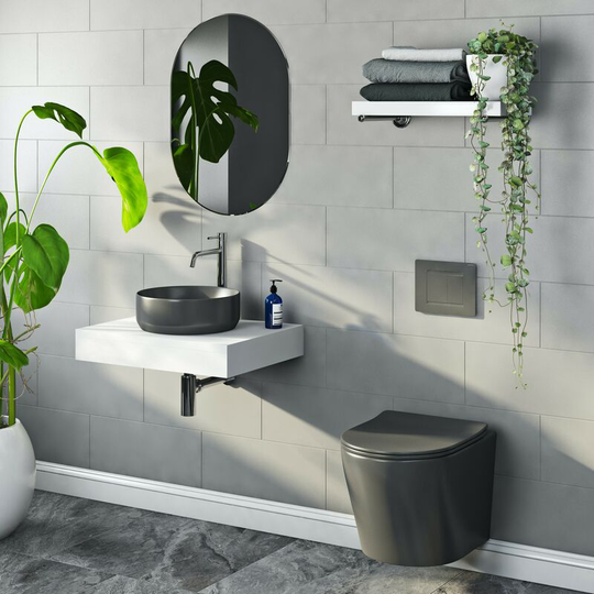 Orion charcoal grey wall hung toilet and countertop basin suite - Mode
