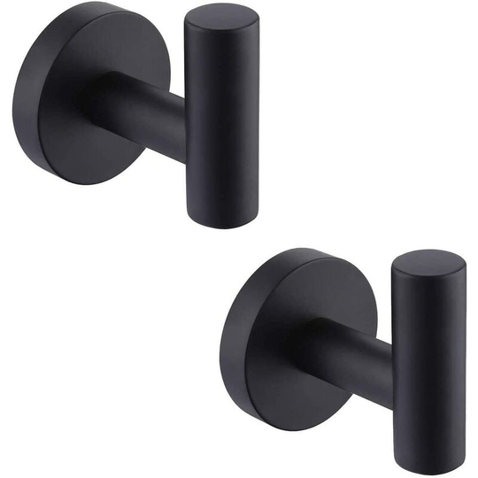 BetterLife Wall Crochet Door Towel Bathroom Hooks Black Matte Stainless Steel 304 Holder Coat Support Towel Holder Storage 2 Parts (Black)