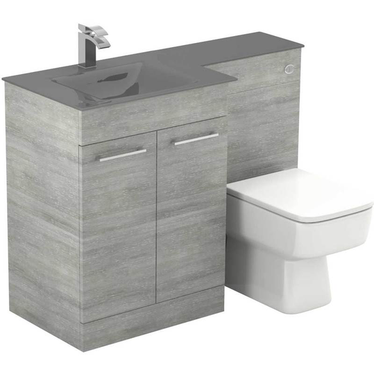 Wholesale Domestic - Venice Square Grey Glass 1100mm Left Hand 2 Door Molina Ash Vanity Unit Toilet Suite - Molina Ash