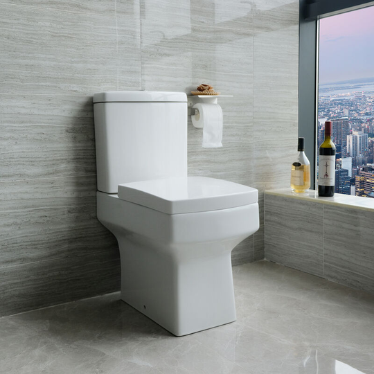 Aica Sanitär - Close Coupled Square Toilet Soft Close Seat Ceramic White wc Bathroom - White