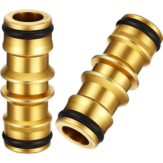 Zhanmai 2 Pack Garden Hose Faucet Brass Garden Hose Connector (Brass Double Male Connector)