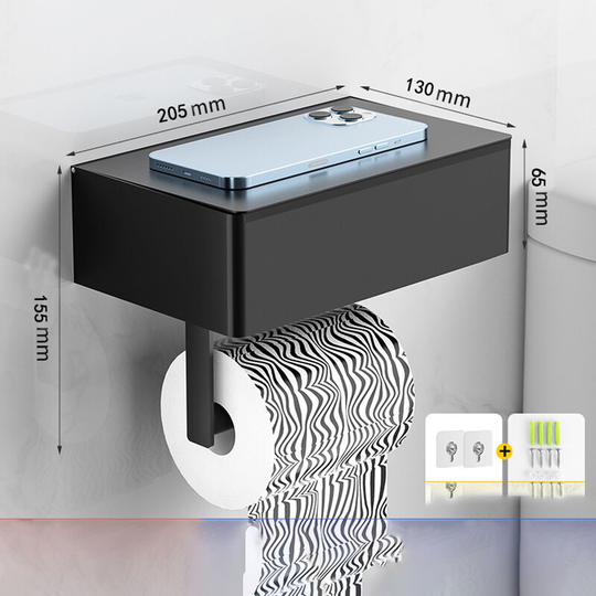 Matte Black Toilet Roll Holder with Shelf, Disposable Wipes Dispenser and Bathroom Storage - Keep Your Wipes Out of Sight - Stainless Steel Wall Mount