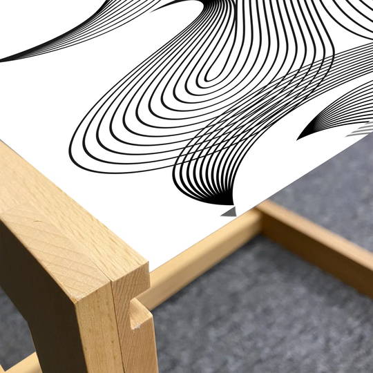 Abstract Woman Coffee Table, Monochrome Interpretation Of A Women With Long Digitally Striped Hair, Acrylic Glass Center Table With Wooden Frame For O