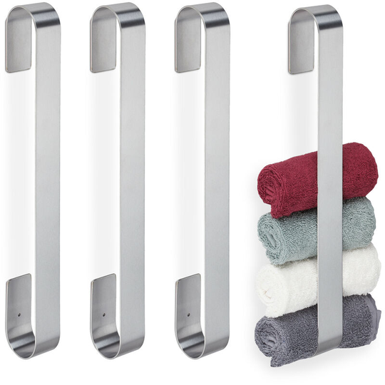4x Towel Rails, Self-Adhesive, 430 Stainless Steel, Bathroom, Kitchen, No Drilling, HxWxD: 45x4x6 cm, Silver - Relaxdays