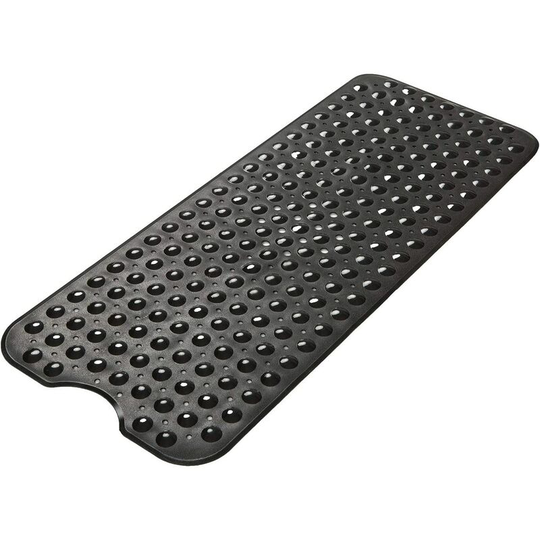 40 x 16In Non-Slip Shower Mats with Suction Cups and Drain Holes, Machine Washable, Black