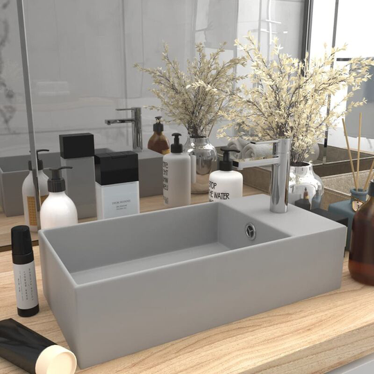 Bathroom Sink with Overflow Ceramic Light Grey - Grey