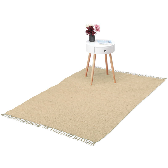 Flatweave rug, made of cotton, anti-slip, runner with tassels, floor rug, size 120 x 180 cm, beige - Relaxdays