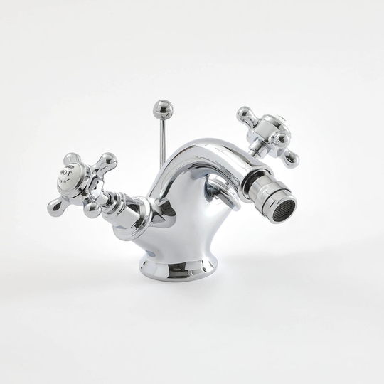 Milano - Elizabeth - Traditional Mono Bidet Mixer Tap with Crosshead Handles - Chrome and White