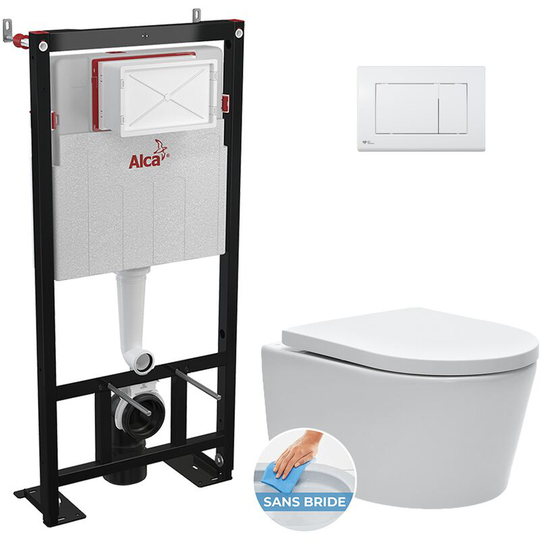 Alca - Toilet set Frame + SATrimless wc + Softclose seat + White flush plate ( SATrimless-M270)