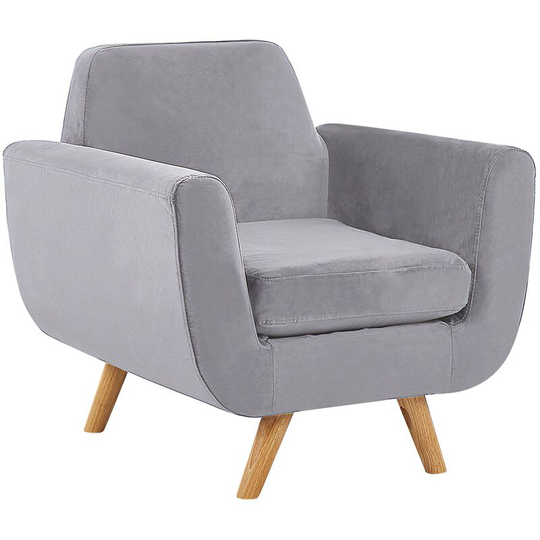 Beliani - Armchair Grey Retro Velvet Upholstery Seat Cushion Removable Cover Bernes - Grey