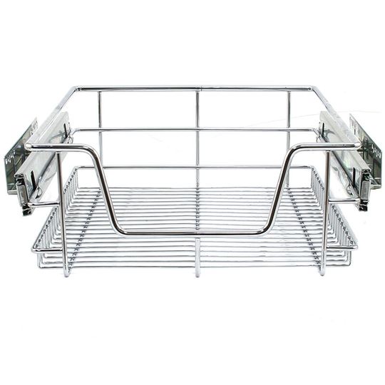 4 x Kitchen Pull Out Soft Close Baskets, 400mm Wide Cabinet, Slide Out Wire Storage Drawers - Silver - Kukoo