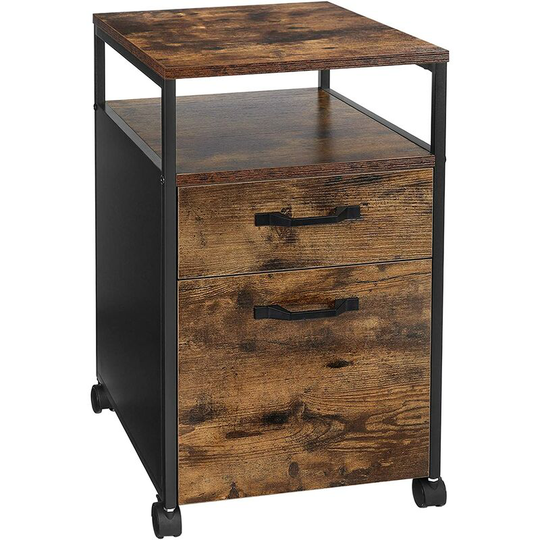 VASAGLE File Cabinet with 2 Drawers, Rolling Office Filing Cabinet with Wheels, Open Compartment, Stable Steel Frame, Industrial Style, Rustic Brown