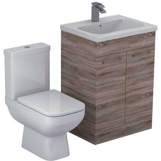 Wholesale Domestic - Turin Bordalino Oak 600mm 2 Door Vanity Unit and Toilet Suite - Bordalino Oak