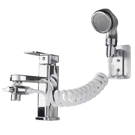Washbasin shower head, bathroom shower, telescopic hose, perfect for washing the hair or clean the sink (faucet not included) (silver)